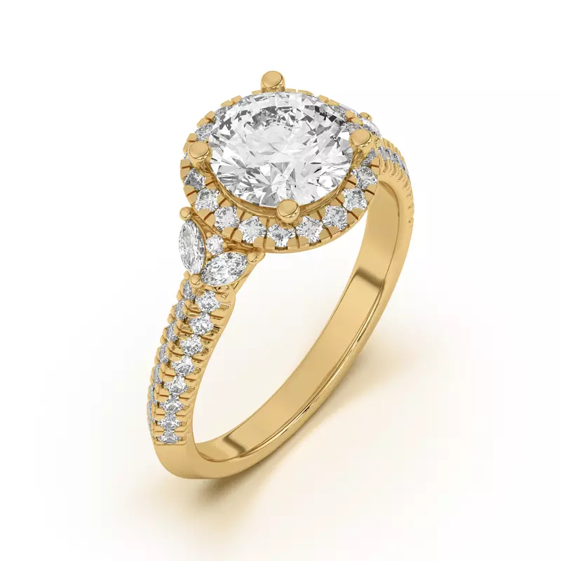 14K Yellow Gold Anja Pavé Knife-Edge Cluster Halo Engagement Ring