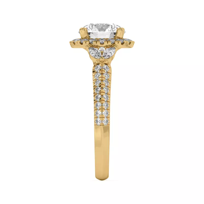 14K Yellow Gold Anja Pavé Knife-Edge Cluster Halo Engagement Ring