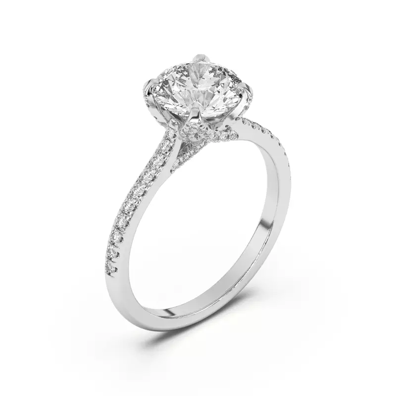 14K White Gold Marian Diamond-Encrusted Tulip Prong Pavé Engagement Ring