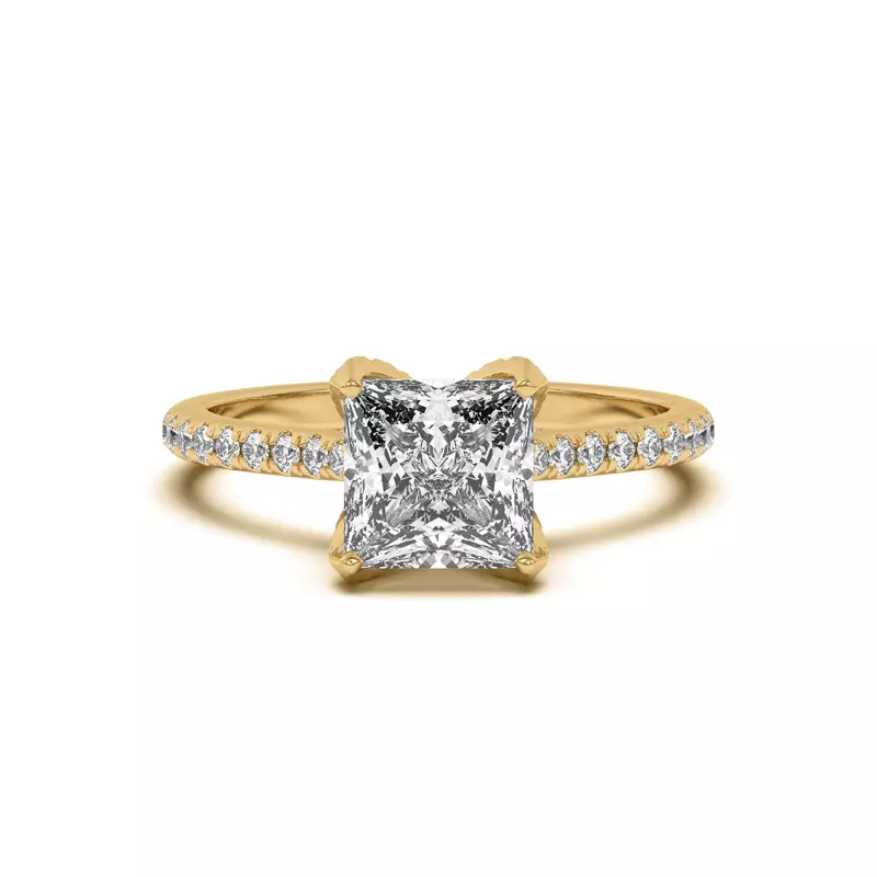 14K Yellow Gold Marian Diamond-Encrusted Tulip Prong Pavé Engagement Ring