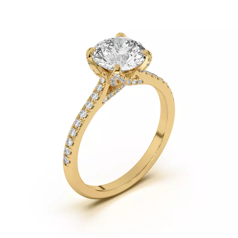 18K Yellow Gold Marian Diamond-Encrusted Tulip Prong Pavé Engagement Ring