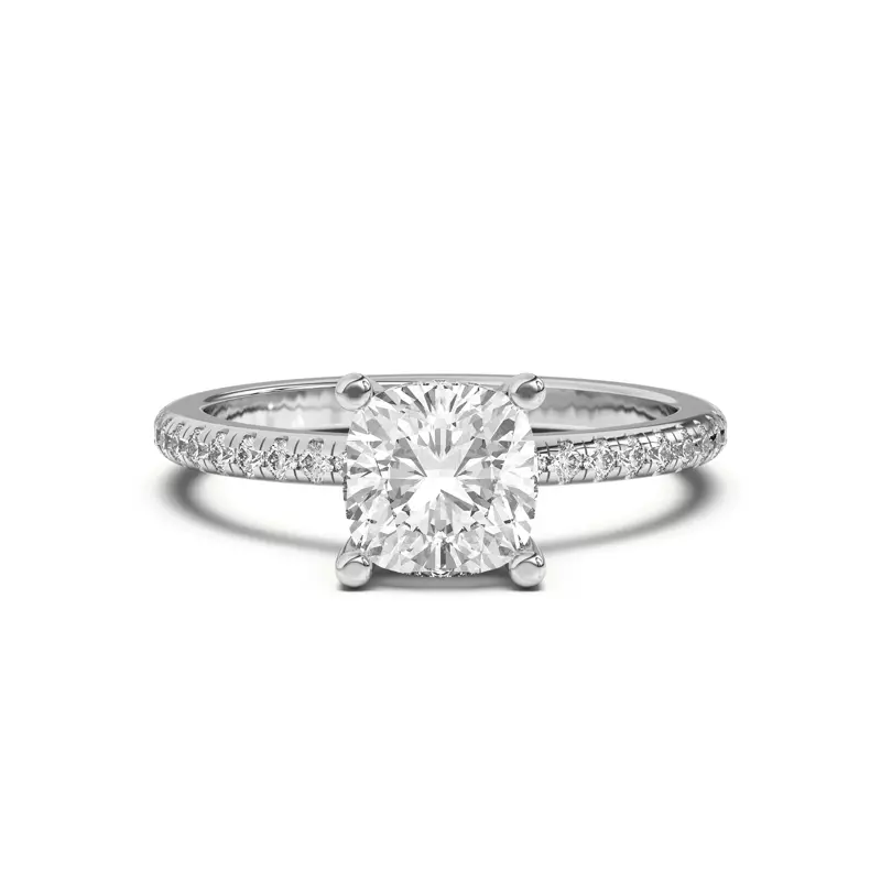 18K White Gold Marie Classic Hidden Halo Pavé Engagement Ring