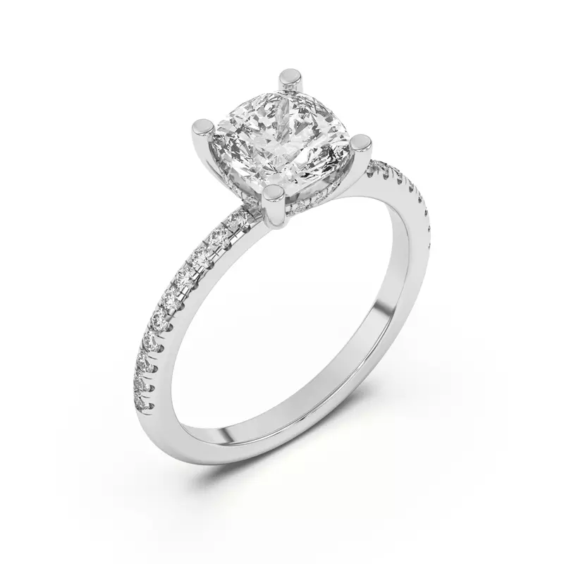 18K White Gold Marie Classic Hidden Halo Pavé Engagement Ring