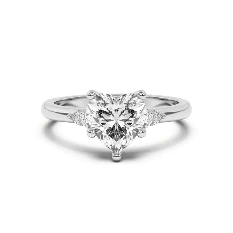 18K White Gold Meredith Pear Accent Engagement Ring