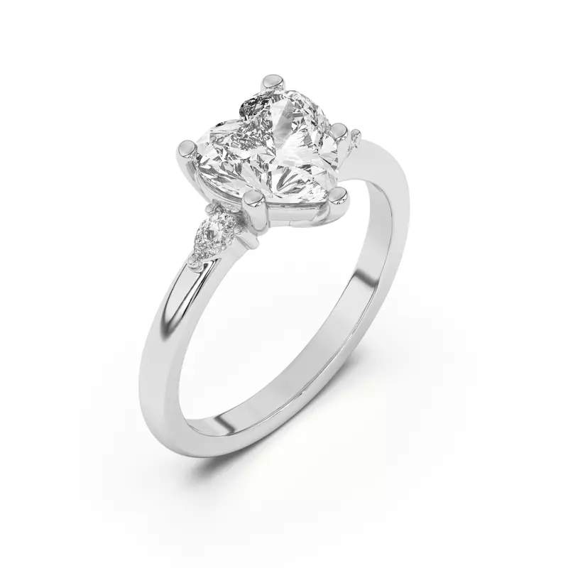 18K White Gold Meredith Pear Accent Engagement Ring