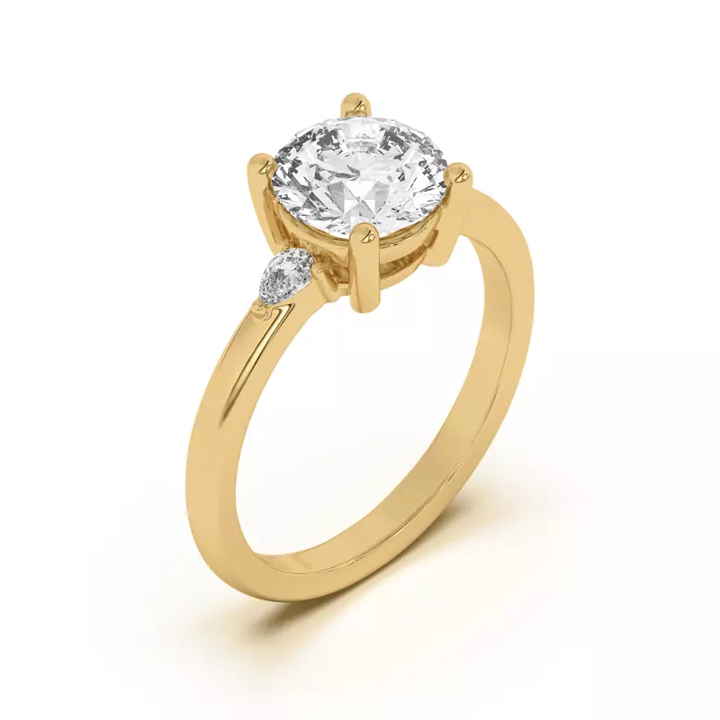 18K Yellow Gold Meredith Pear Accent Engagement Ring