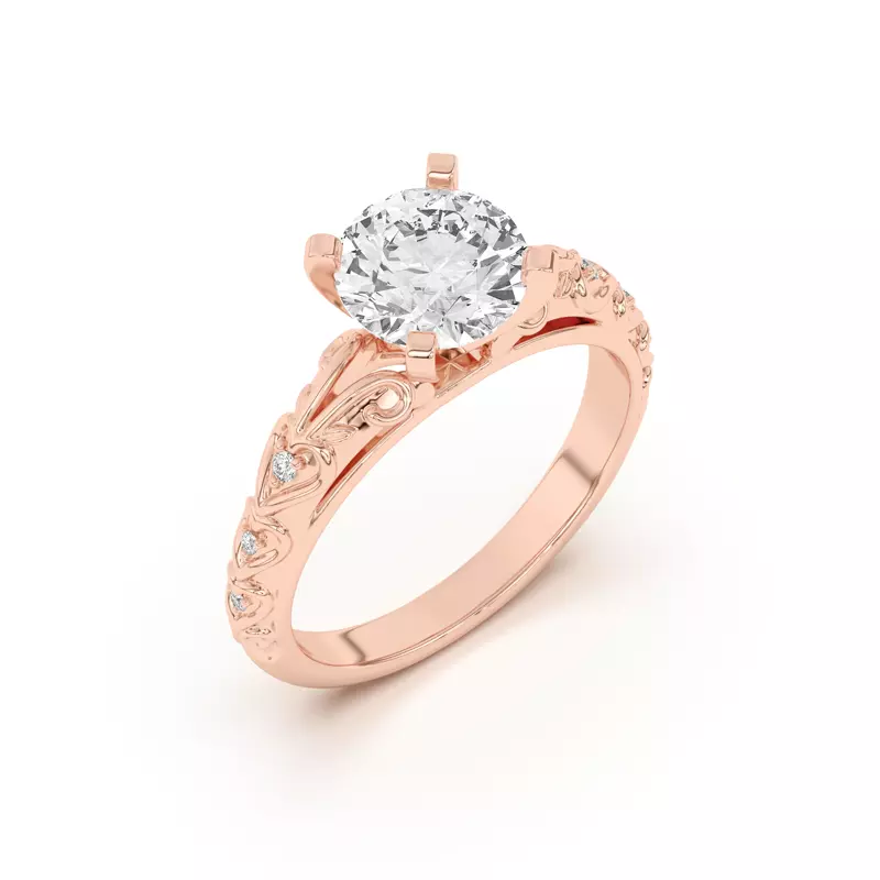 14K Rose Gold Kathryn Pavé Heart Scroll Engagement Ring