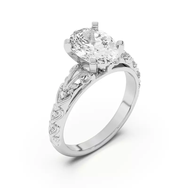 14K White Gold Kathryn Pavé Heart Scroll Engagement Ring