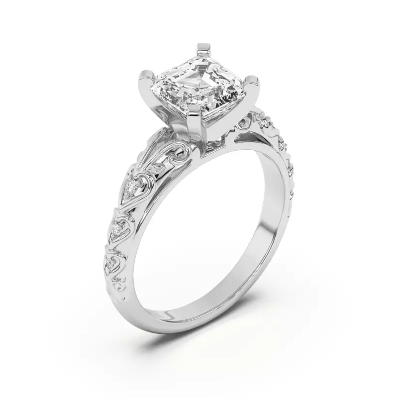 14K White Gold Kathryn Pavé Heart Scroll Engagement Ring
