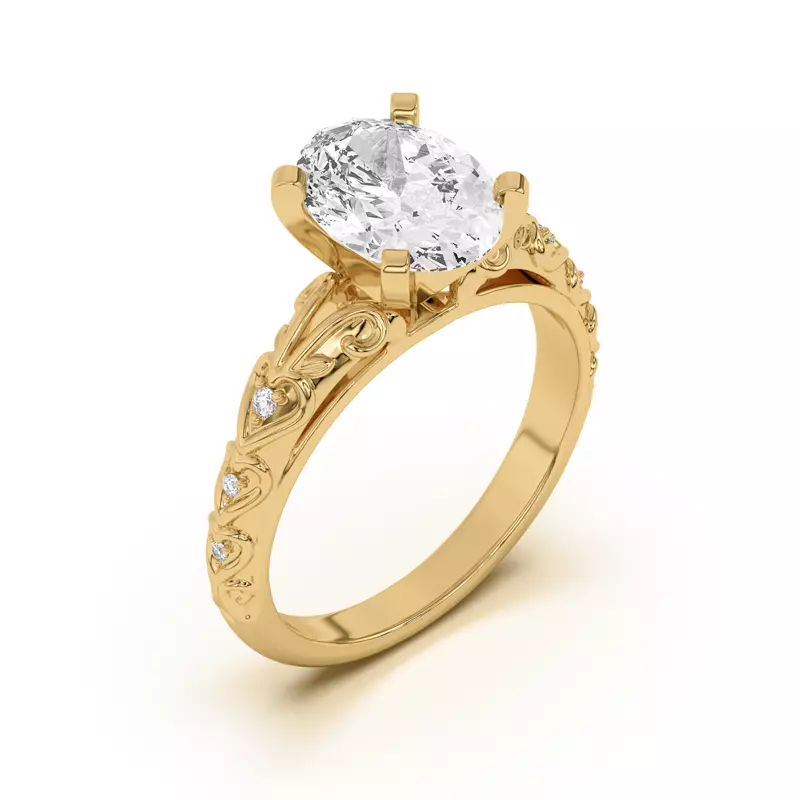 14K Yellow Gold Kathryn Pavé Heart Scroll Engagement Ring