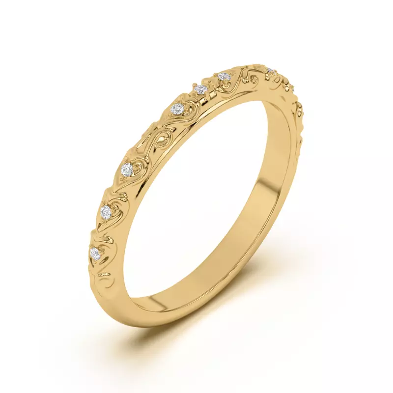 14K Yellow Gold Kathryn Pavé Heart Scroll Band