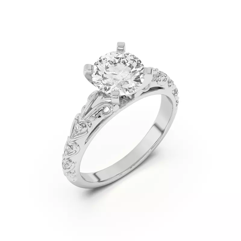 18K White Gold Kathryn Pavé Heart Scroll Engagement Ring