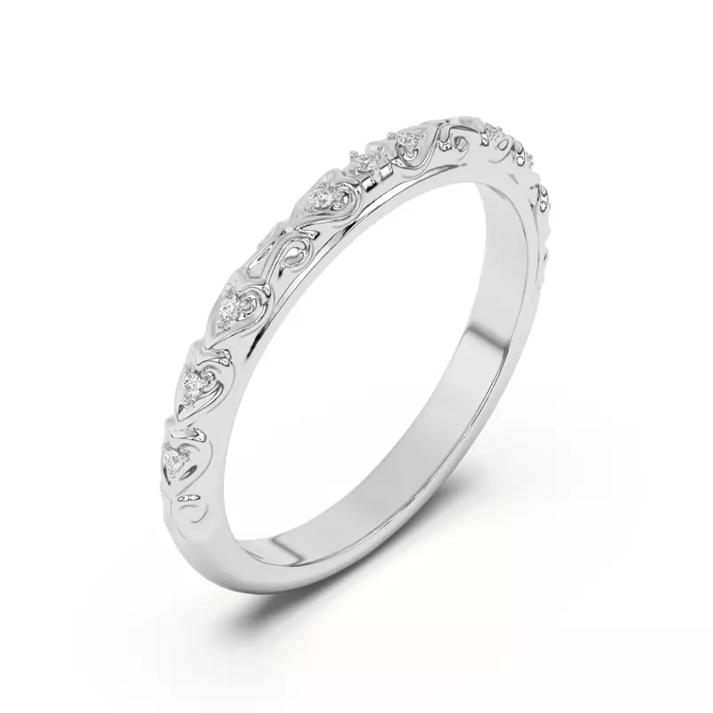 Platinum Kathryn Pavé Heart Scroll Band