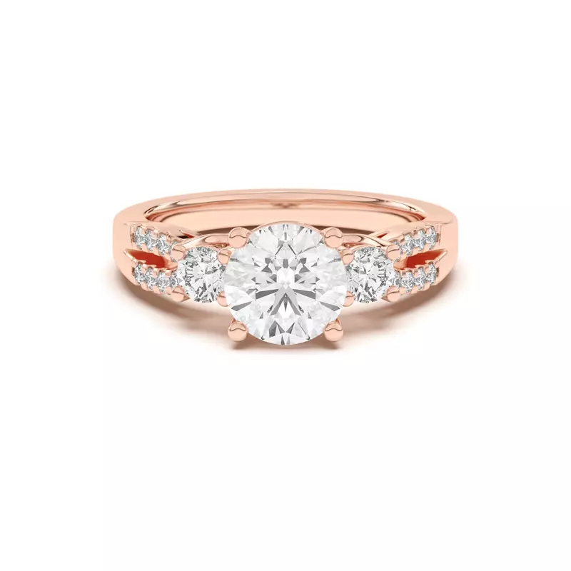 14K Rose Gold Beth Three-Stone Split Pavé Band Engagement Ring