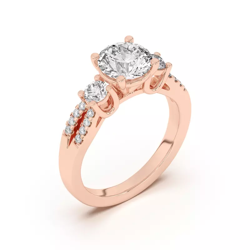 14K Rose Gold Beth Three-Stone Split Pavé Band Engagement Ring