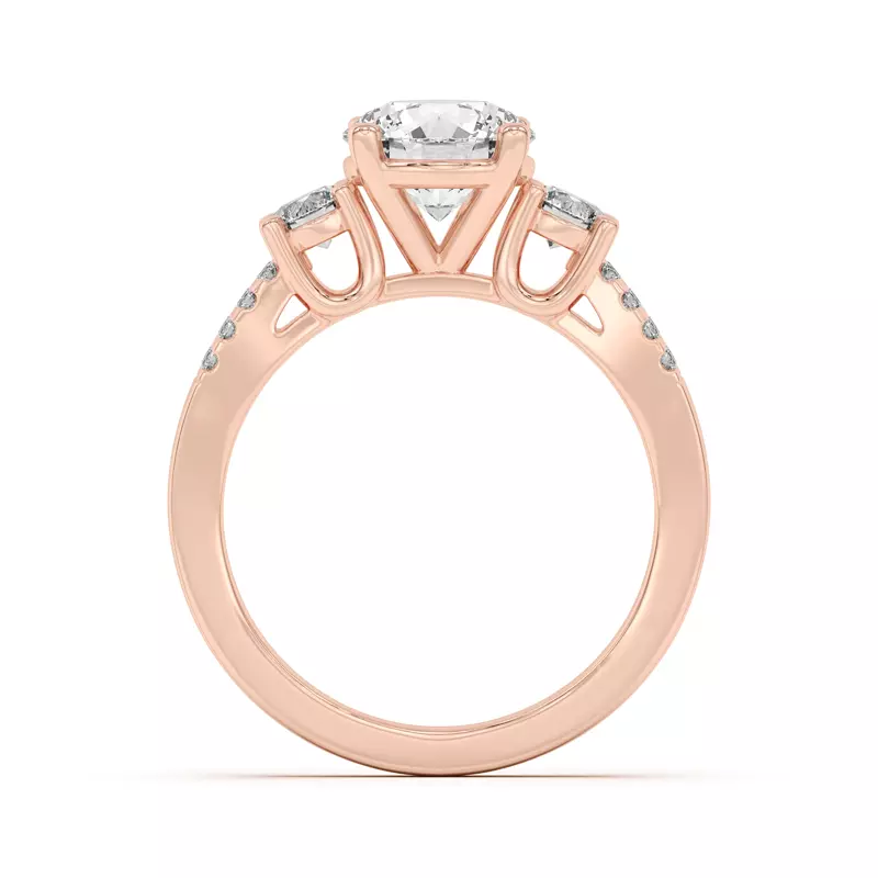 14K Rose Gold Beth Three-Stone Split Pavé Band Engagement Ring