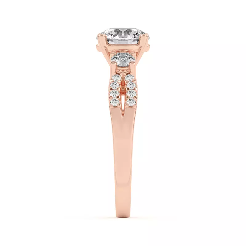 14K Rose Gold Beth Three-Stone Split Pavé Band Engagement Ring