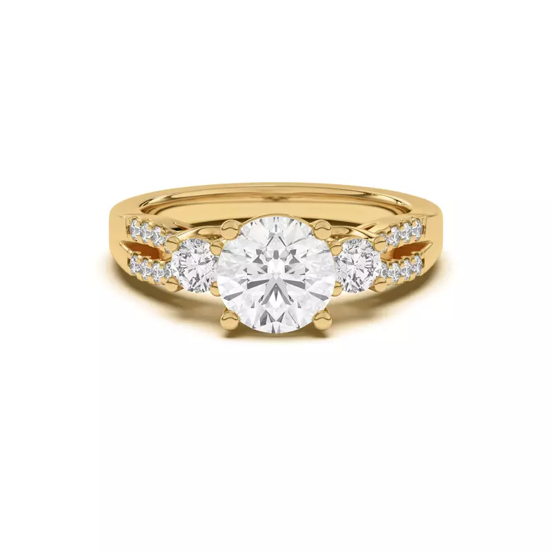 14K Yellow Gold Beth Three-Stone Split Pavé Band Engagement Ring