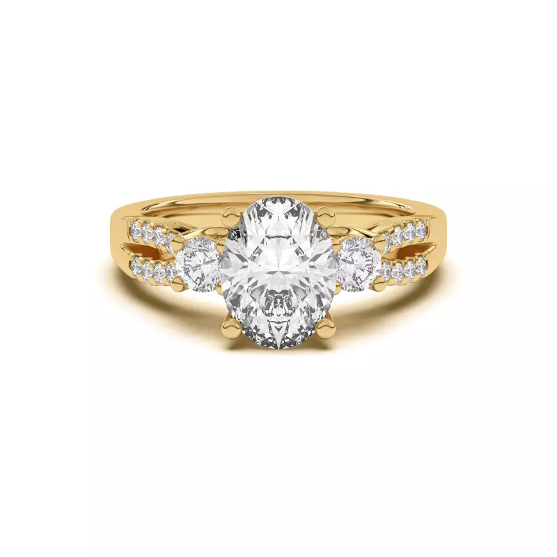 14K Yellow Gold Beth Three-Stone Split Pavé Band Engagement Ring