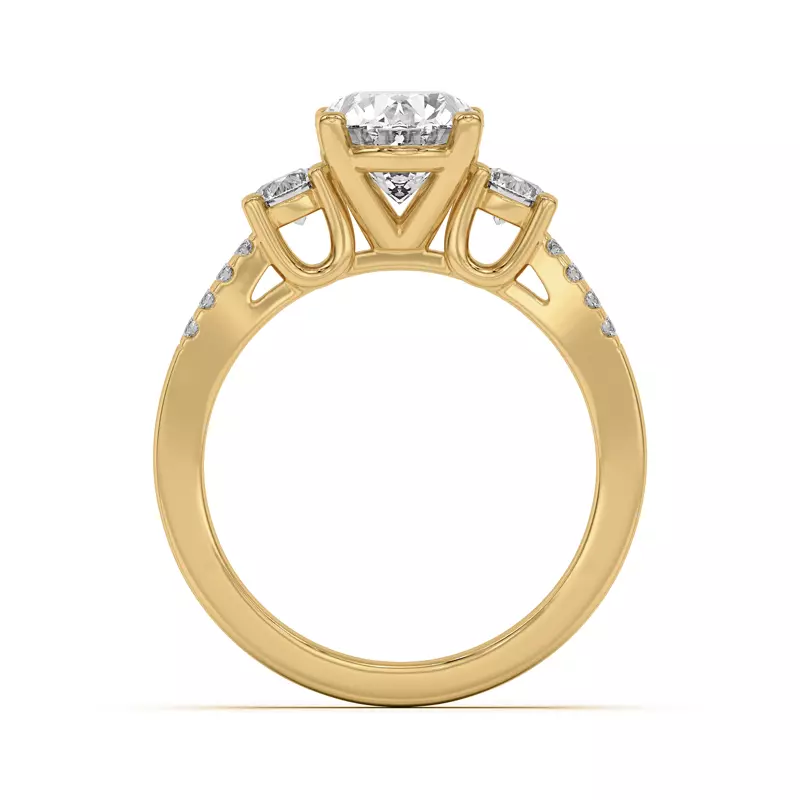 14K Yellow Gold Beth Three-Stone Split Pavé Band Engagement Ring