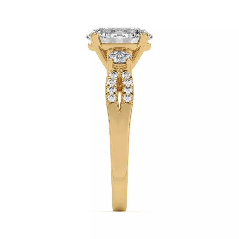 14K Yellow Gold Beth Three-Stone Split Pavé Band Engagement Ring