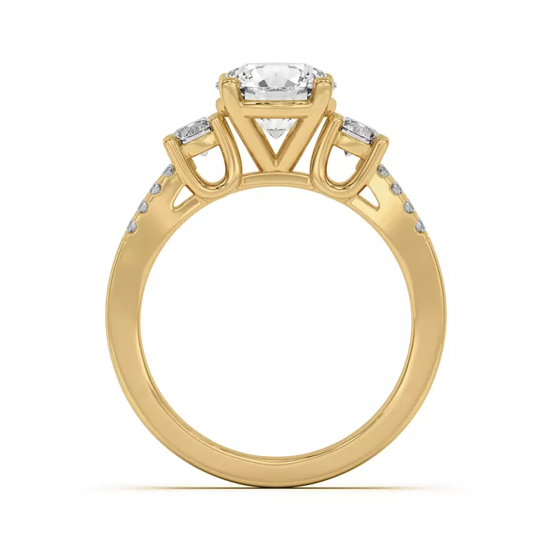 18K Yellow Gold Beth Three-Stone Split Pavé Band Engagement Ring