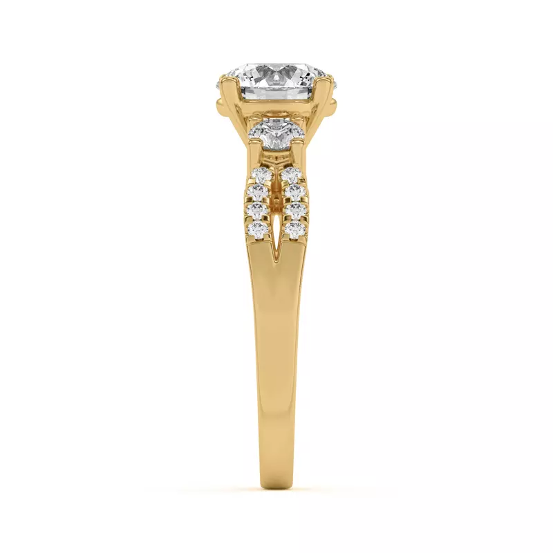 18K Yellow Gold Beth Three-Stone Split Pavé Band Engagement Ring