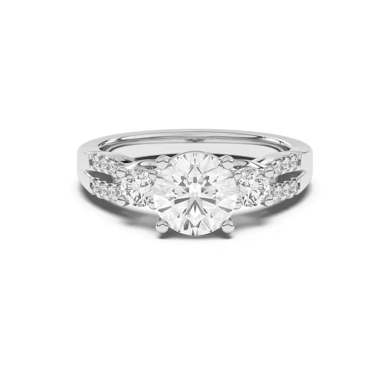 Platinum Beth Three-Stone Split Pavé Band Engagement Ring