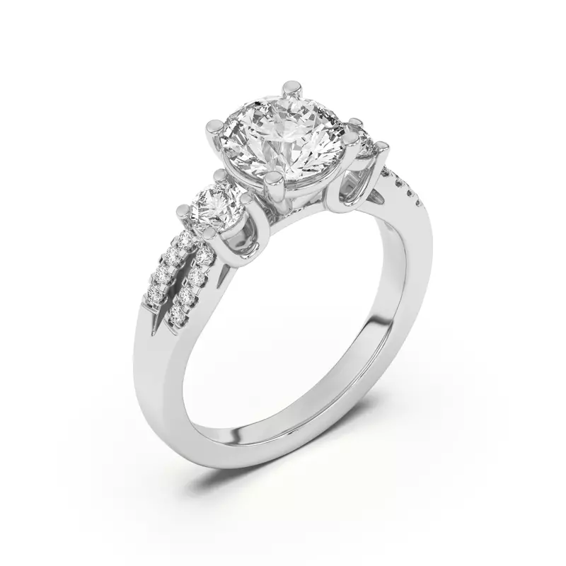 Platinum Beth Three-Stone Split Pavé Band Engagement Ring