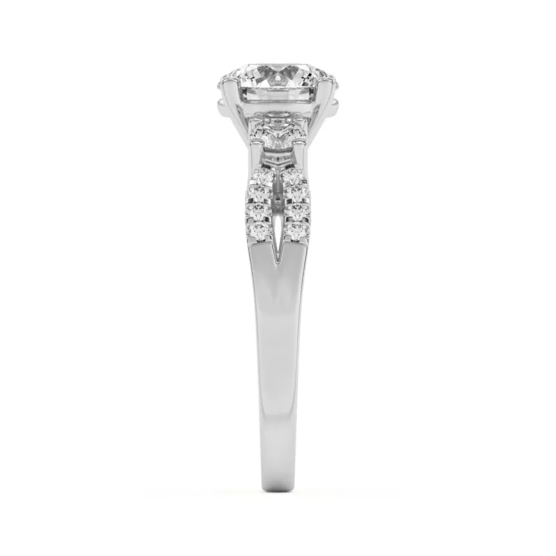 Platinum Beth Three-Stone Split Pavé Band Engagement Ring