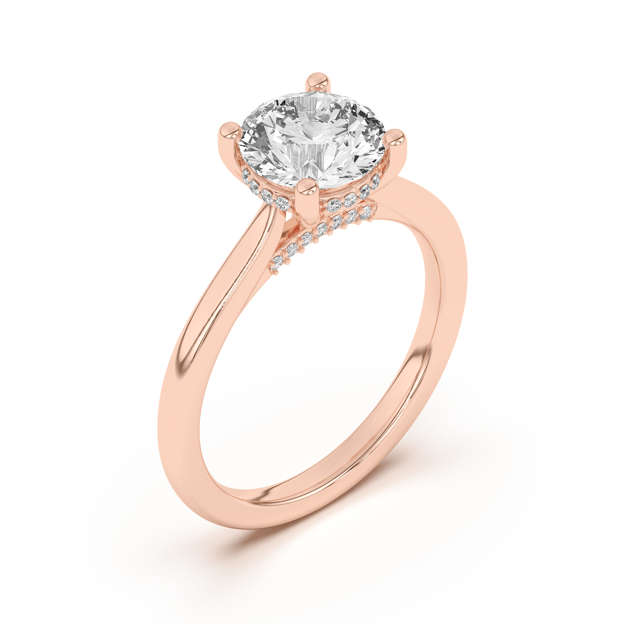 18K Rose Gold Sonja Diamond Bridge Hidden Halo Engagement Ring