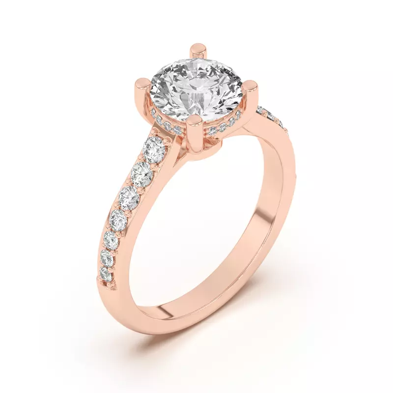 14K Rose Gold Rita Graduated Pavé Engagement Ring With Hidden Halo