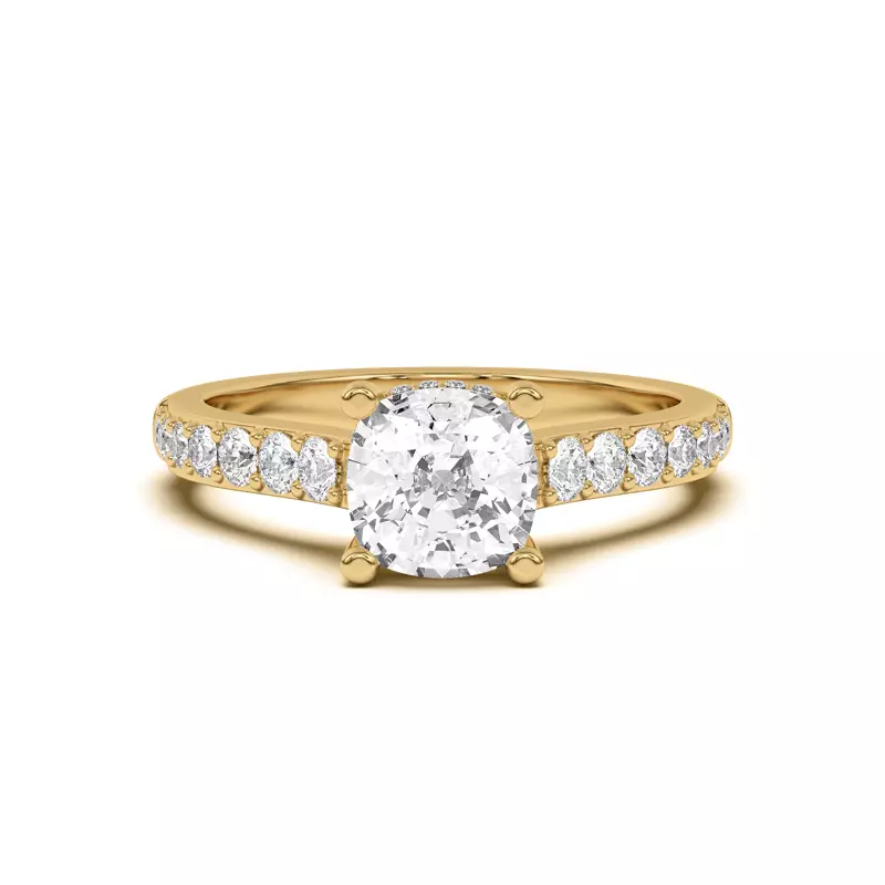 14K Yellow Gold Rita Graduated Pavé Engagement Ring With Hidden Halo