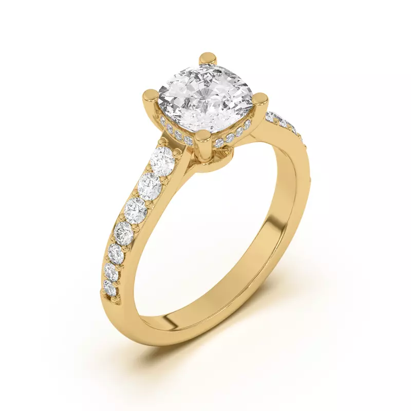 14K Yellow Gold Rita Graduated Pavé Engagement Ring With Hidden Halo