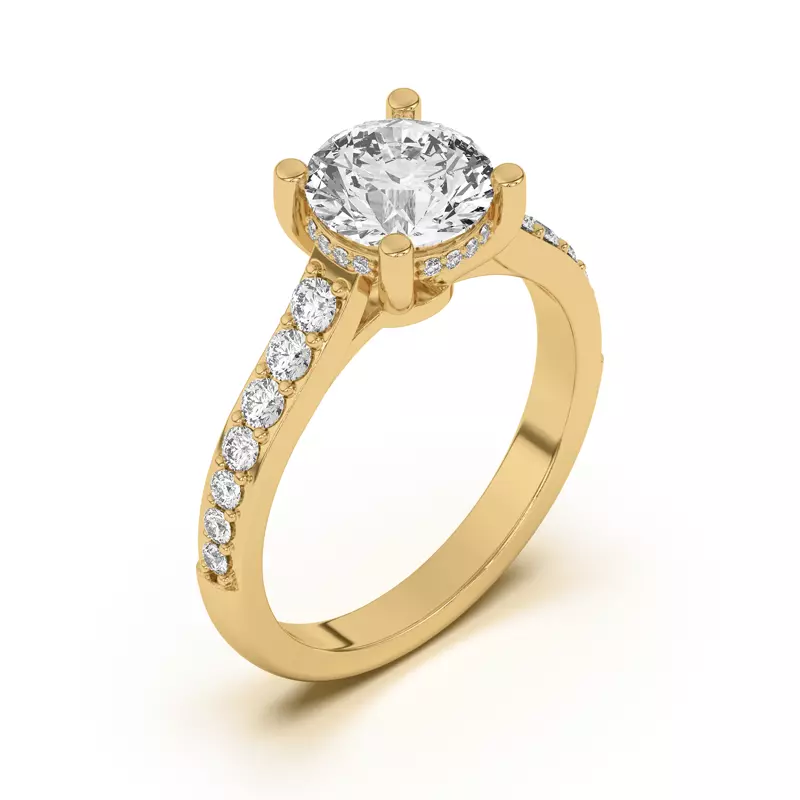 14K Yellow Gold Rita Graduated Pavé Engagement Ring With Hidden Halo