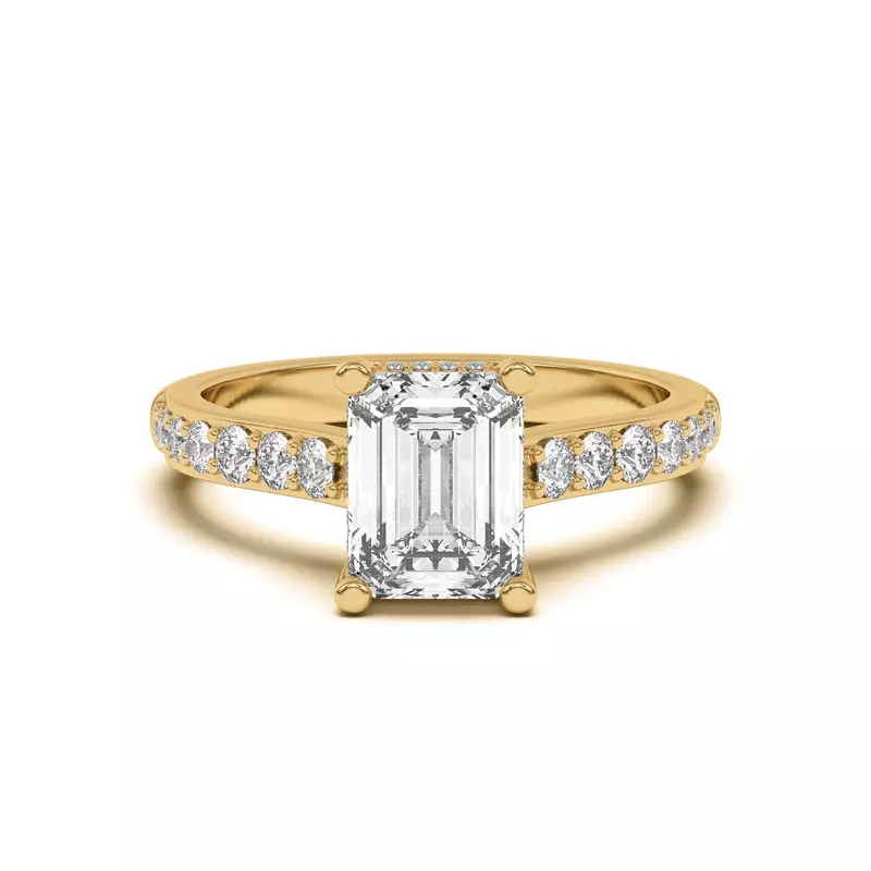 14K Yellow Gold Rita Graduated Pavé Engagement Ring With Hidden Halo