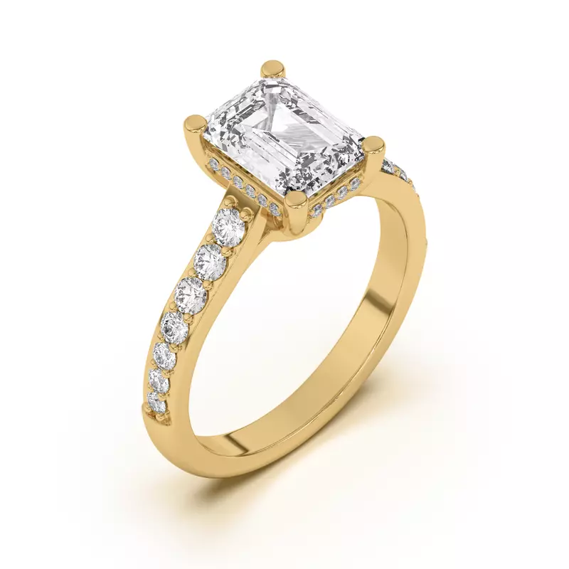 14K Yellow Gold Rita Graduated Pavé Engagement Ring With Hidden Halo