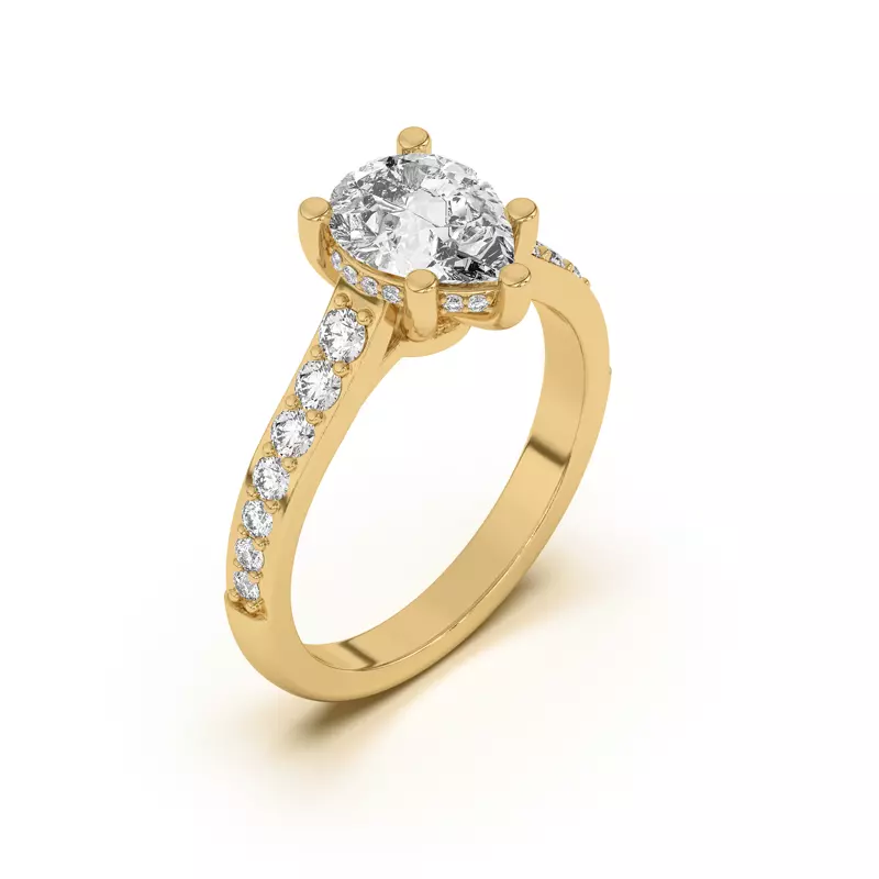 14K Yellow Gold Rita Graduated Pavé Engagement Ring With Hidden Halo
