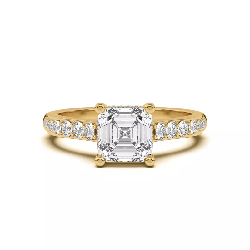 14K Yellow Gold Rita Graduated Pavé Engagement Ring With Hidden Halo