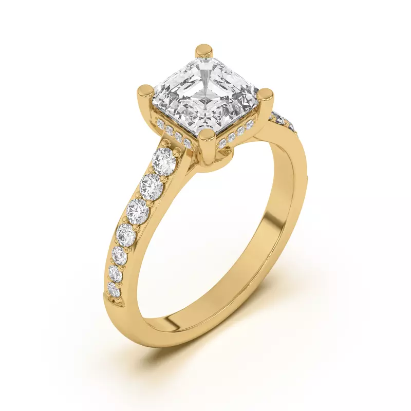 14K Yellow Gold Rita Graduated Pavé Engagement Ring With Hidden Halo
