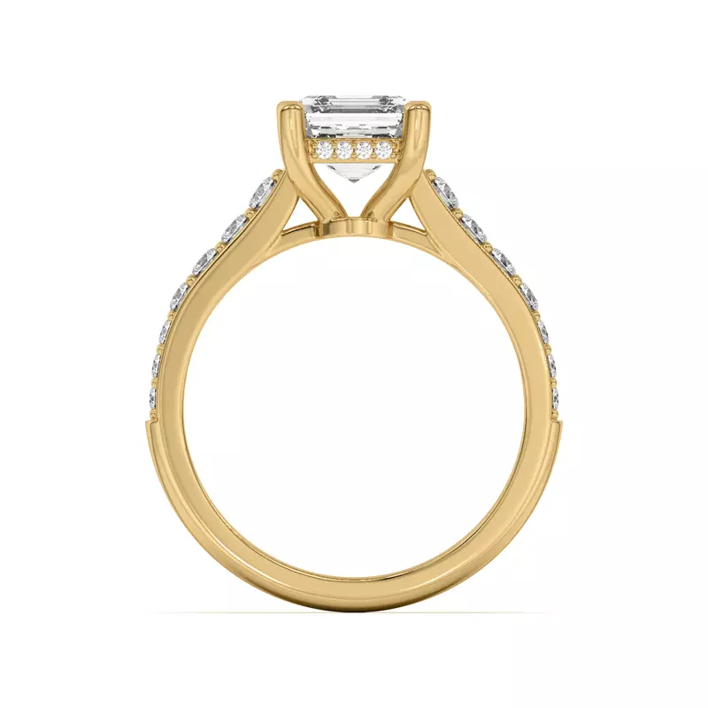 14K Yellow Gold Rita Graduated Pavé Engagement Ring With Hidden Halo
