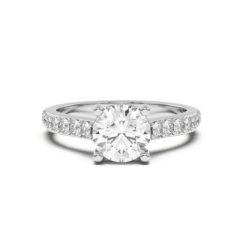 18K White Gold Rita Graduated Pavé Engagement Ring With Hidden Halo