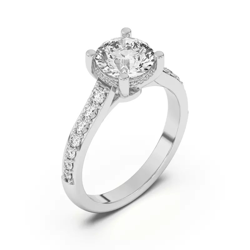 18K White Gold Rita Graduated Pavé Engagement Ring With Hidden Halo