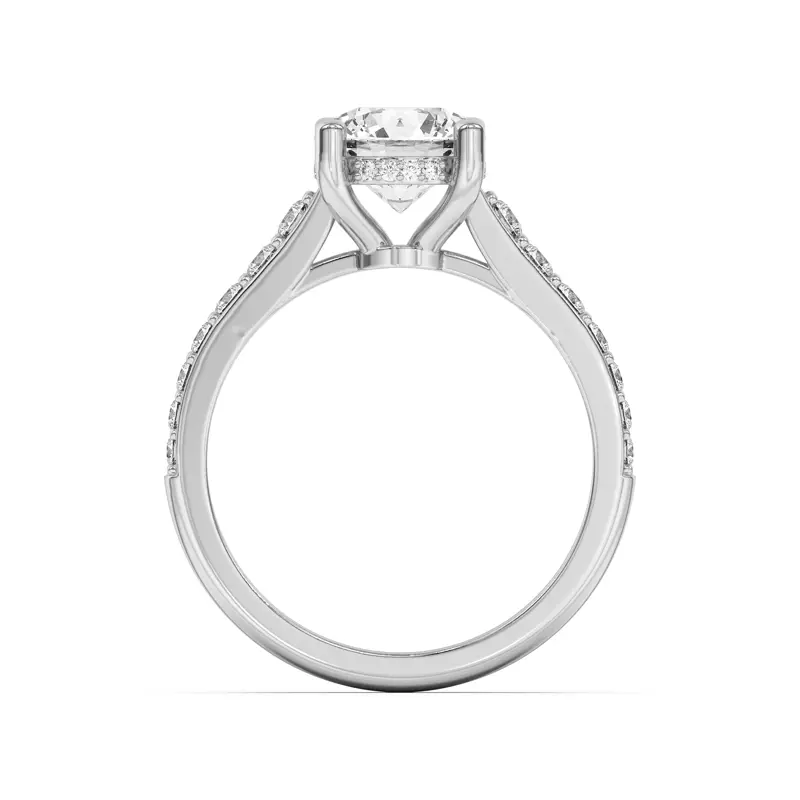 18K White Gold Rita Graduated Pavé Engagement Ring With Hidden Halo