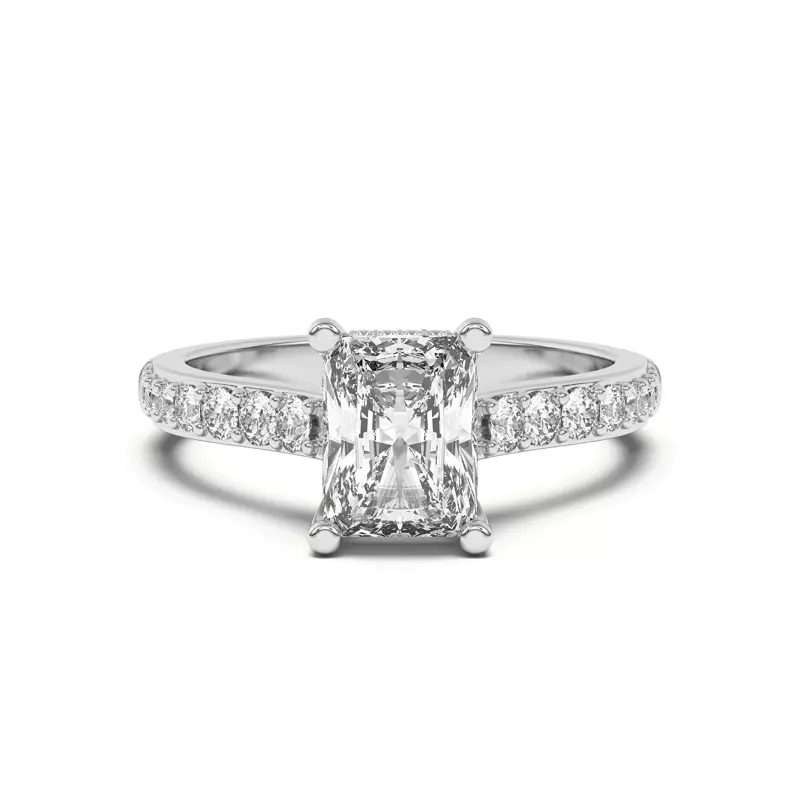 18K White Gold Rita Graduated Pavé Engagement Ring With Hidden Halo