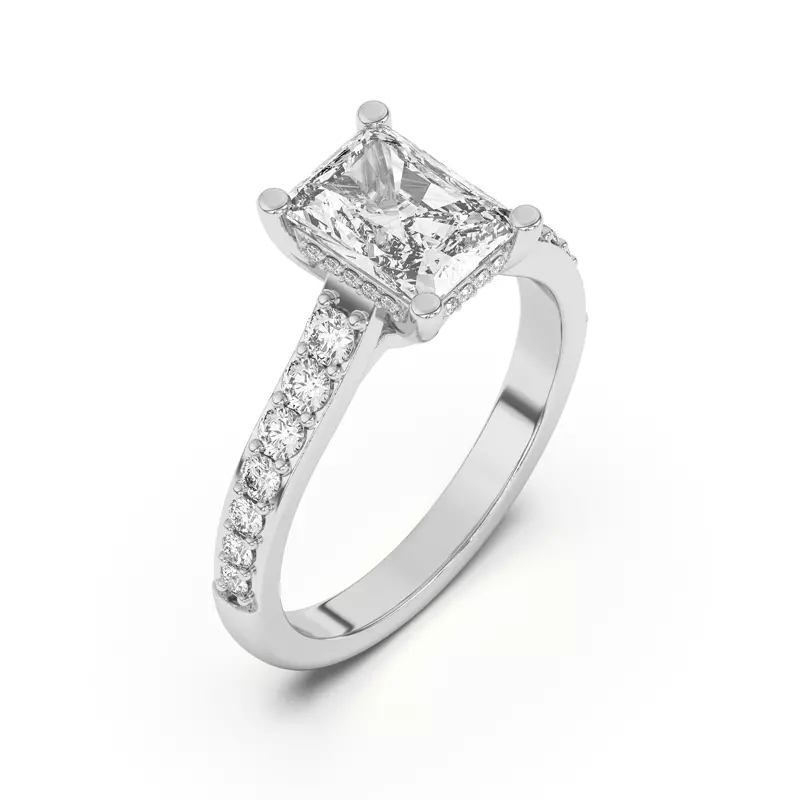 18K White Gold Rita Graduated Pavé Engagement Ring With Hidden Halo