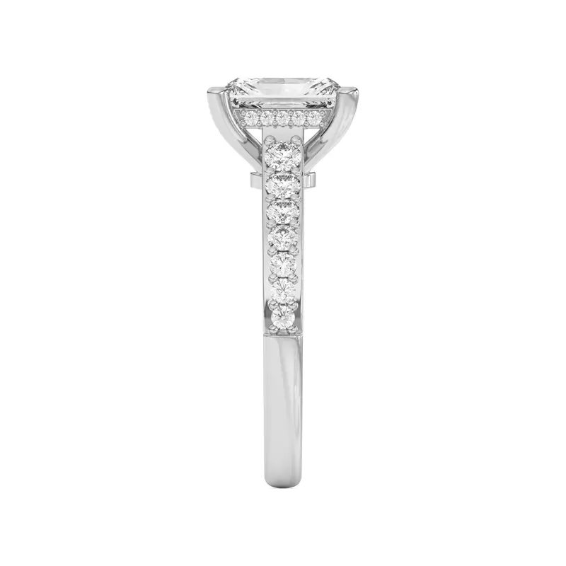 18K White Gold Rita Graduated Pavé Engagement Ring With Hidden Halo
