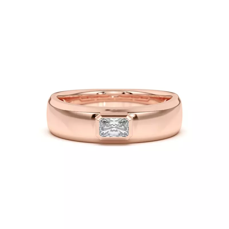 18K Rose Gold Raised Bezel Emerald-Cut Band