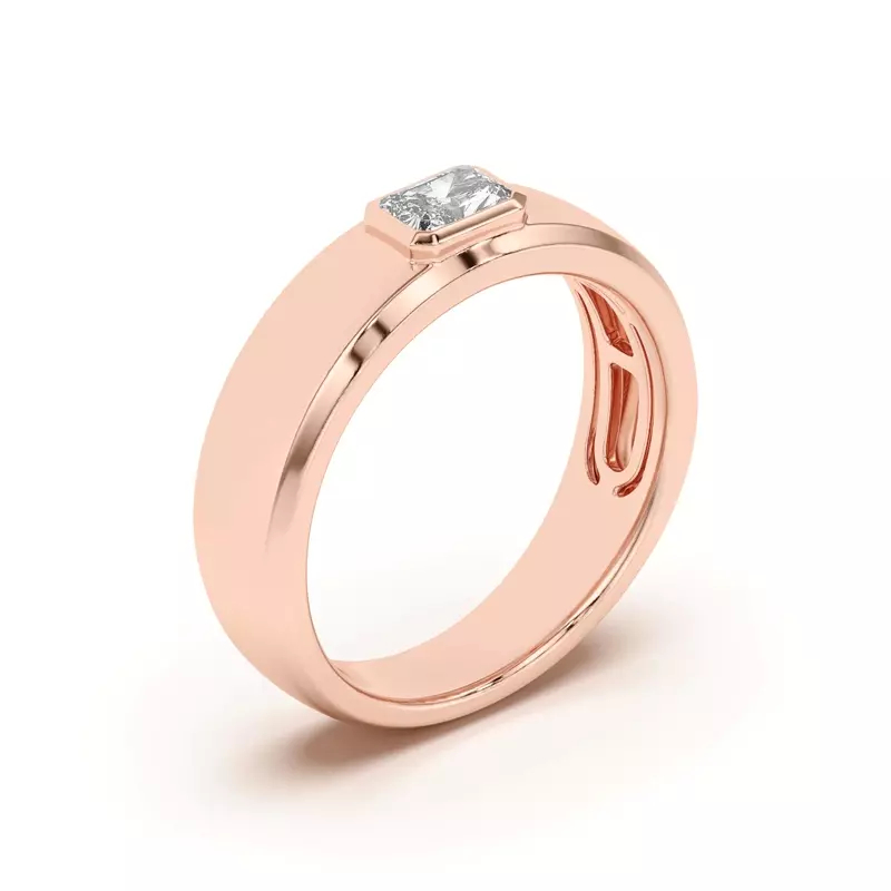 18K Rose Gold Raised Bezel Emerald-Cut Band