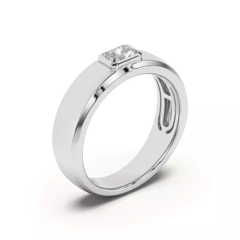 Platinum Raised Bezel Emerald-Cut Band